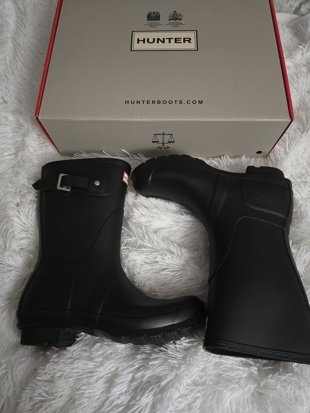 Hunter  Womens Short Black Waterproof Rain Boots with Side Buckle